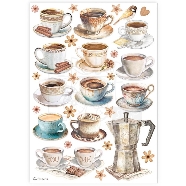 Papier ryżowy do decoupage A4 Best Sellers Filiżanki DFSA4912 Stamperia