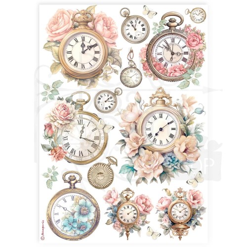 Papier ryżowy do decoupage A4 Best Sellers Zegary DFSA4910 Stamperia