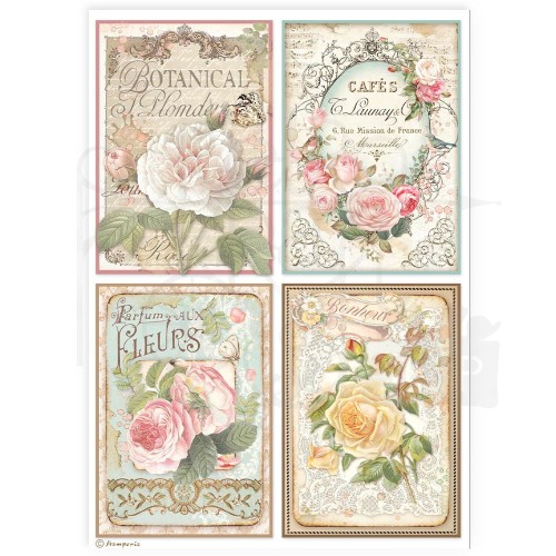 Papier ryżowy do decoupage A4 Best Sellers 4 karty z różami DFSA4909 Stamperia