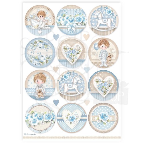 Papier ryżowy do decoupage A4 Best Sellers Baby boy okrągłe DFSA4906 Stamperia