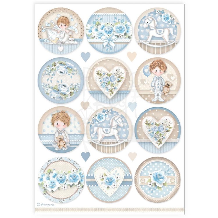Papier ryżowy do decoupage A4 Best Sellers Baby boy okrągłe DFSA4906 Stamperia