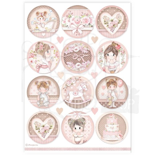 Papier ryżowy do decoupage A4 Best Sellers Baby girl okrągłe DFSA4905 Stamperia