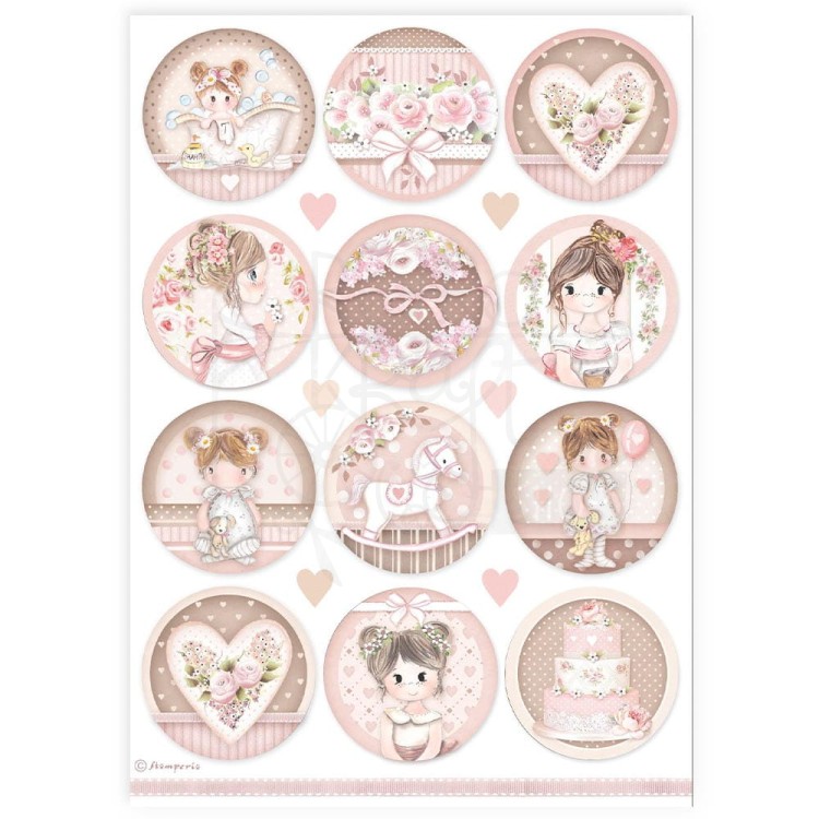 Papier ryżowy do decoupage A4 Best Sellers Baby girl okrągłe DFSA4905 Stamperia