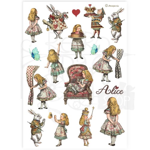 Papier ryżowy do decoupage A4 Best Sellers Alice Elementy DFSA4904 Stamperia