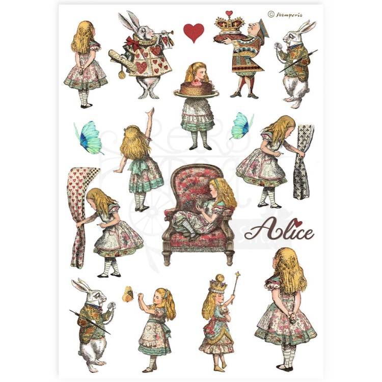 Papier ryżowy do decoupage A4 Best Sellers Alice Elementy DFSA4904 Stamperia
