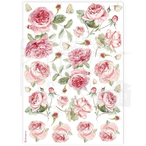 Papier ryżowy do decoupage A4 Best Sellers Róże różowe DFSA4903 Stamperia