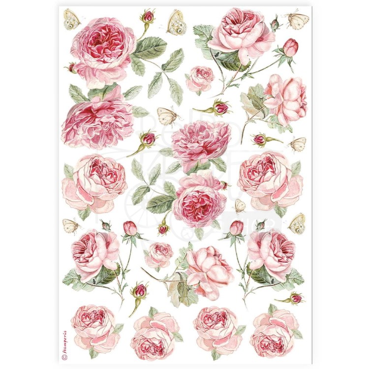 Papier ryżowy do decoupage A4 Best Sellers Róże różowe DFSA4903 Stamperia