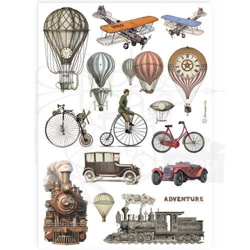 Papier ryżowy do decoupage A4 Best Sellers Pojazdy i balony DFSA4902 Stamperia