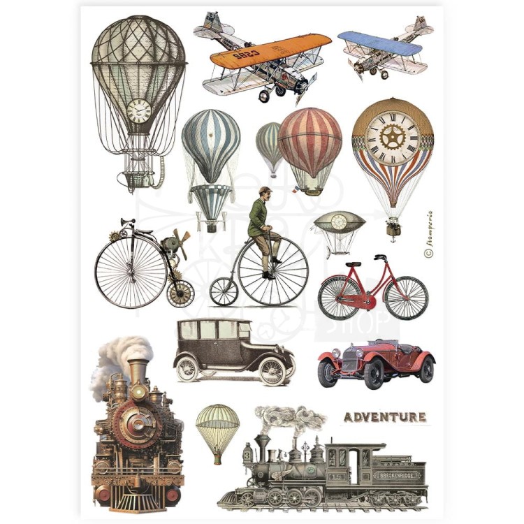 Papier ryżowy do decoupage A4 Best Sellers Pojazdy i balony DFSA4902 Stamperia