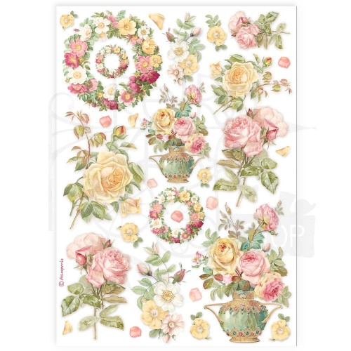 Papier ryżowy do decoupage A4 Best Sellers Girlandy i róże DFSA4899 Stamperia