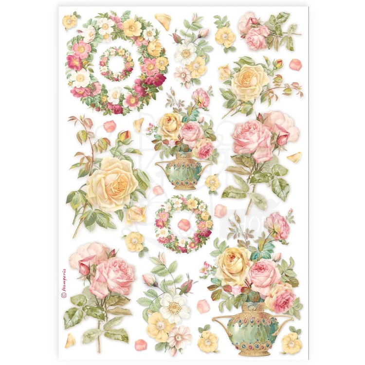 Papier ryżowy do decoupage A4 Best Sellers Girlandy i róże DFSA4899 Stamperia