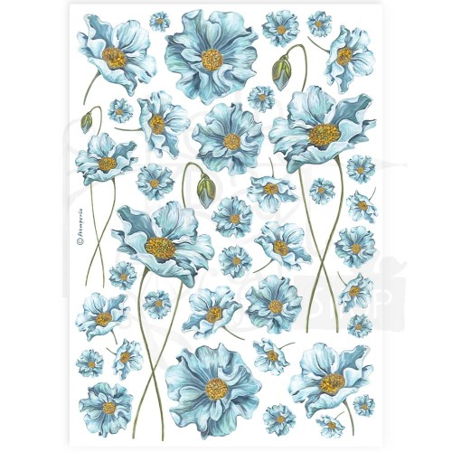 Papier ryżowy do decoupage A4 Best Sellers Niebieskie kwiaty DFSA4893 Stamperia