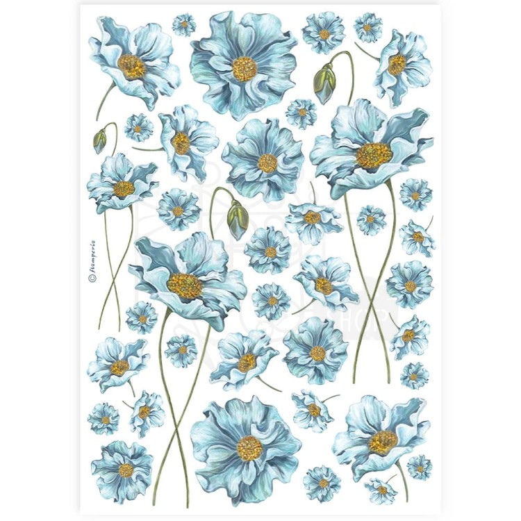 Papier ryżowy do decoupage A4 Best Sellers Niebieskie kwiaty DFSA4893 Stamperia