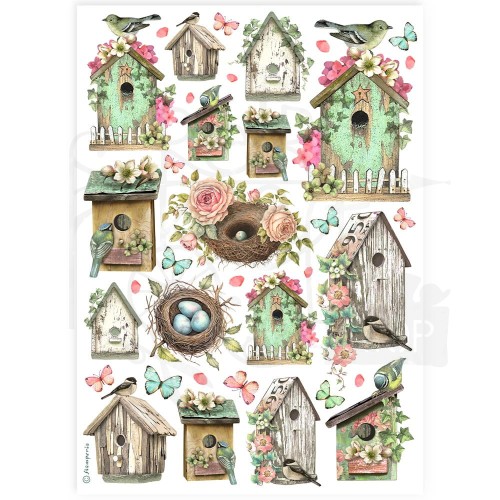 Papier ryżowy do decoupage A4 Best Sellers Ptasie budki DFSA4890 Stamperia