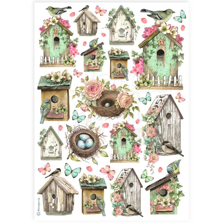 Papier ryżowy do decoupage A4 Best Sellers Ptasie budki DFSA4890 Stamperia