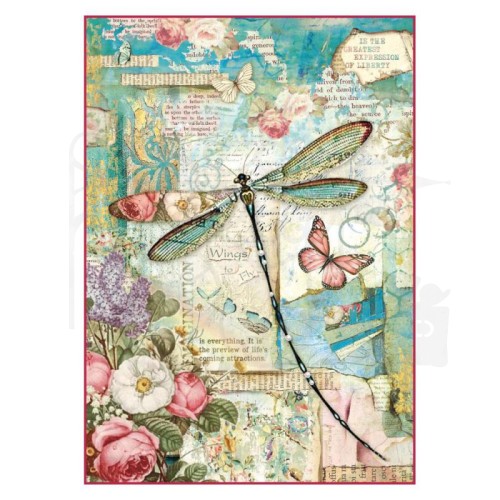Papier ryżowy do decoupage A4 Wonderland Ważka DFSA4309 Stamperia