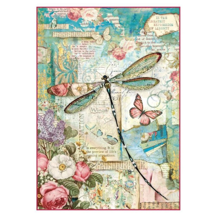 Papier ryżowy do decoupage A4 Wonderland Ważka DFSA4309 Stamperia