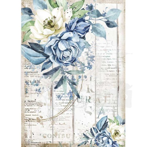 Papier ryżowy do decoupage A4 Sea Dreams Niebieskie kwiaty DFSA4560 Stamperia