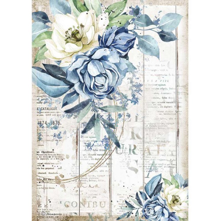 Papier ryżowy do decoupage A4 Sea Dreams Niebieskie kwiaty DFSA4560 Stamperia