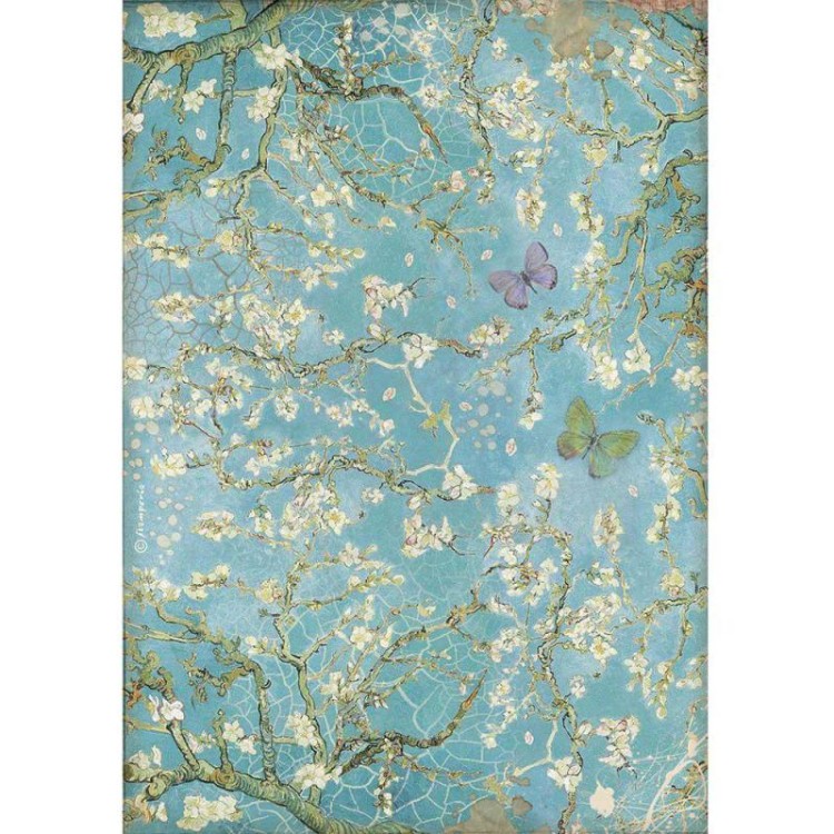 Papier ryżowy do decoupage A4 Atelier Tło kwiaty z motylkami DFSA4546 Stamperia