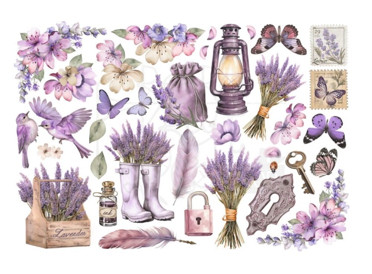 Ozdoby papierowe samoprzylepne Ephemera Lavender DFLCT48 Stamperia