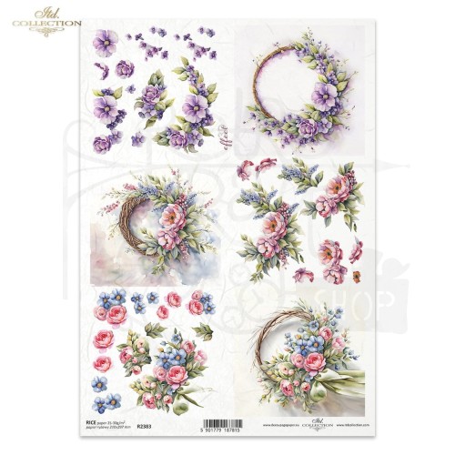 Papier ryżowy do decoupage A4 Wiosenne kwiaty R2383 ITD Collection