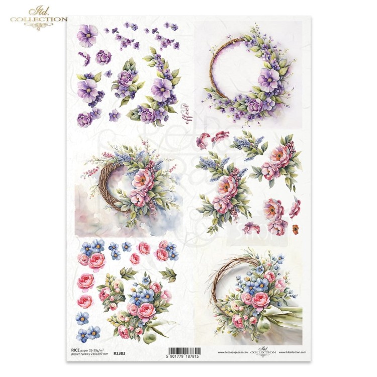 Papier ryżowy do decoupage A4 Wiosenne kwiaty R2383 ITD Collection