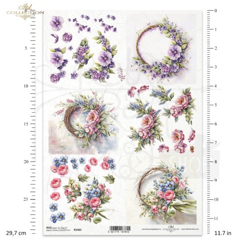 Papier ryżowy do decoupage A4 Wiosenne kwiaty R2383 ITD Collection