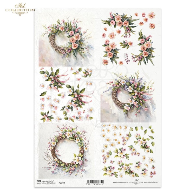 Papier ryżowy do decoupage A4 Wiosenne kwiaty R2384 ITD Collection