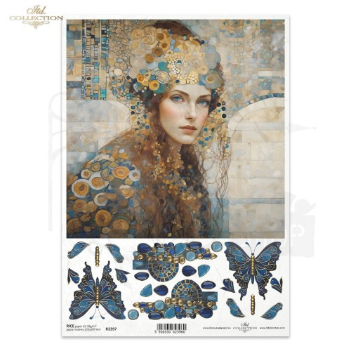 Papier ryżowy do decoupage A4 Inspired by Klimt - kobieta i motyle R2397 ITD Collection