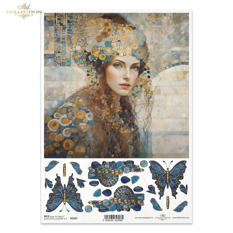 Papier ryżowy do decoupage A4 Inspired by Klimt - kobieta i motyle R2397 ITD Collection