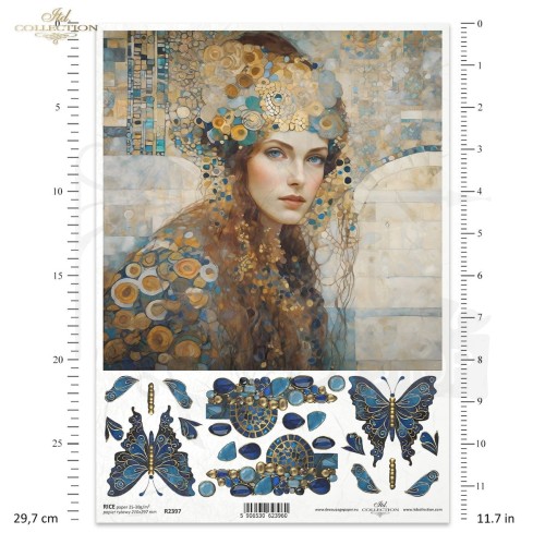 Papier ryżowy do decoupage A4 Inspired by Klimt - kobieta i motyle R2397 ITD Collection