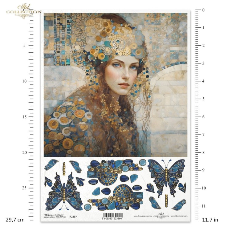 Papier ryżowy do decoupage A4 Inspired by Klimt - kobieta i motyle R2397 ITD Collection