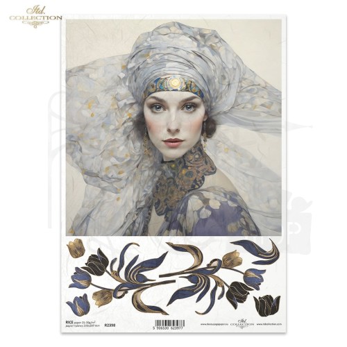 Papier ryżowy do decoupage A4 Inspired by Klimt - kobieta i kwiaty R2398 ITD Collection