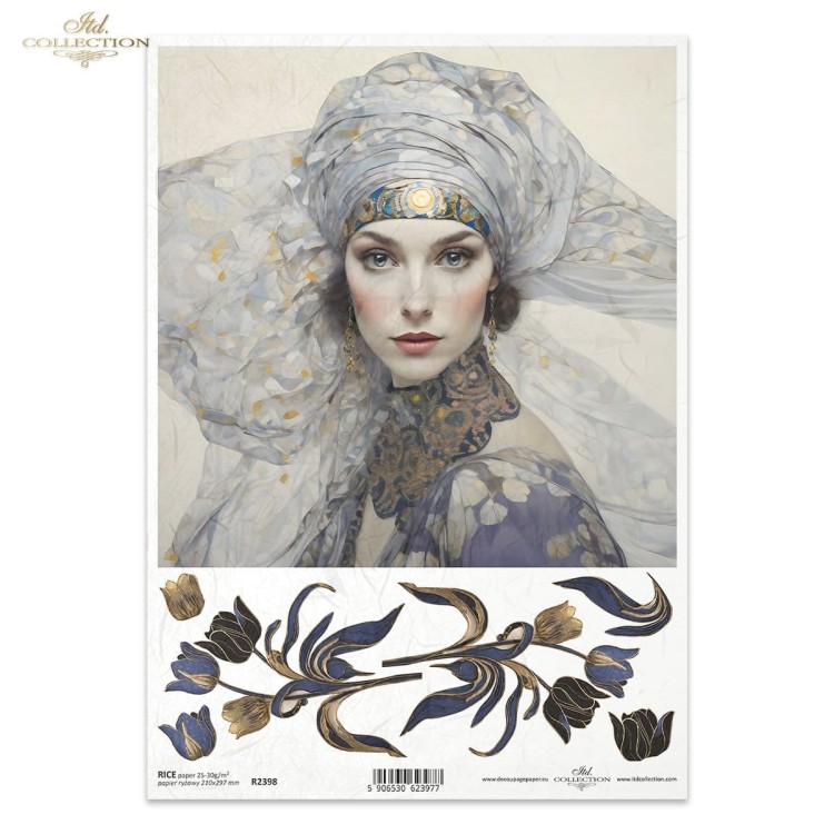 Papier ryżowy do decoupage A4 Inspired by Klimt - kobieta i kwiaty R2398 ITD Collection