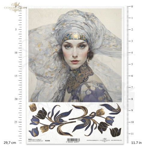 Papier ryżowy do decoupage A4 Inspired by Klimt - kobieta i kwiaty R2398 ITD Collection