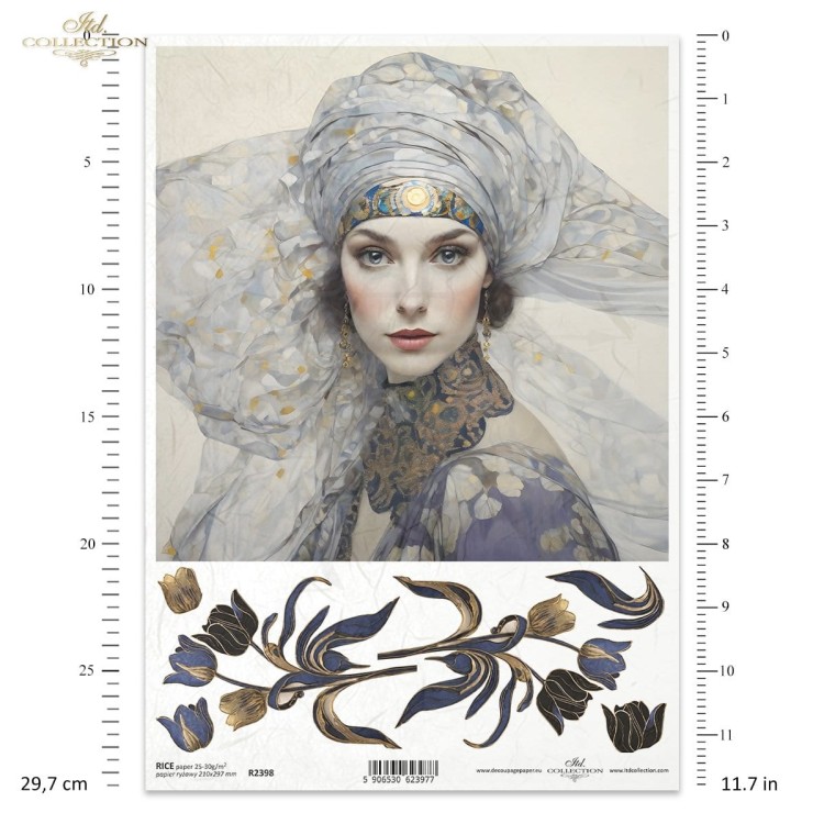 Papier ryżowy do decoupage A4 Inspired by Klimt - kobieta i kwiaty R2398 ITD Collection