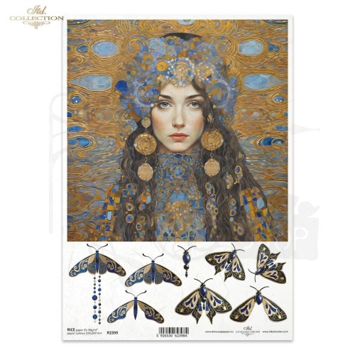 Papier ryżowy do decoupage A4 Inspired by Klimt - kobieta i motyle R2399 ITD Collection