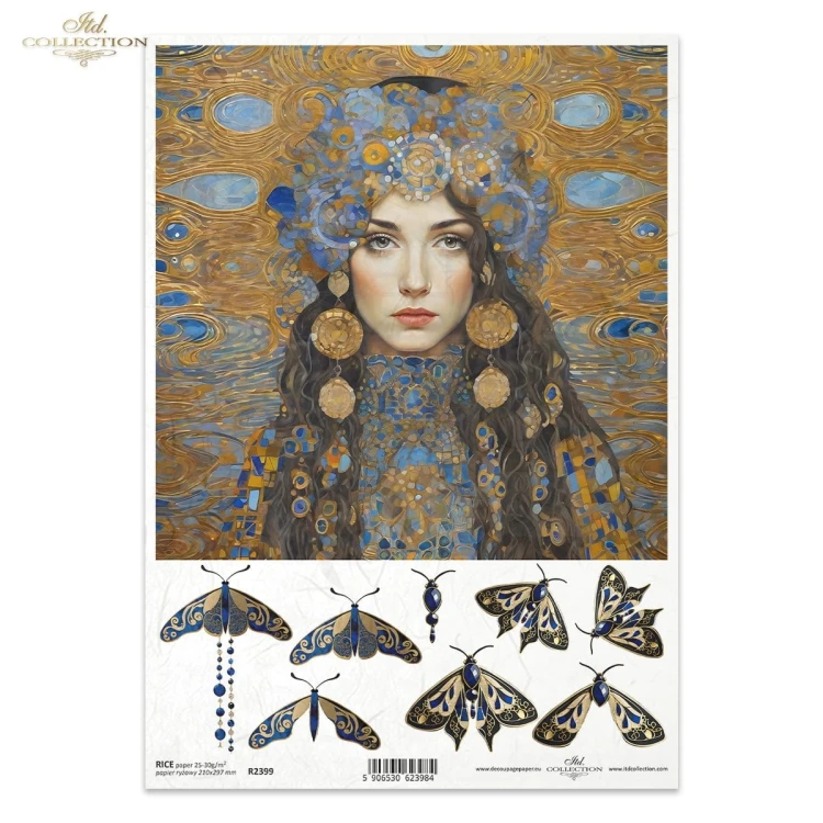 Papier ryżowy do decoupage A4 Inspired by Klimt - kobieta i motyle R2399 ITD Collection