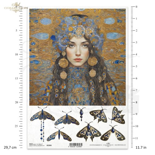 Papier ryżowy do decoupage A4 Inspired by Klimt - kobieta i motyle R2399 ITD Collection