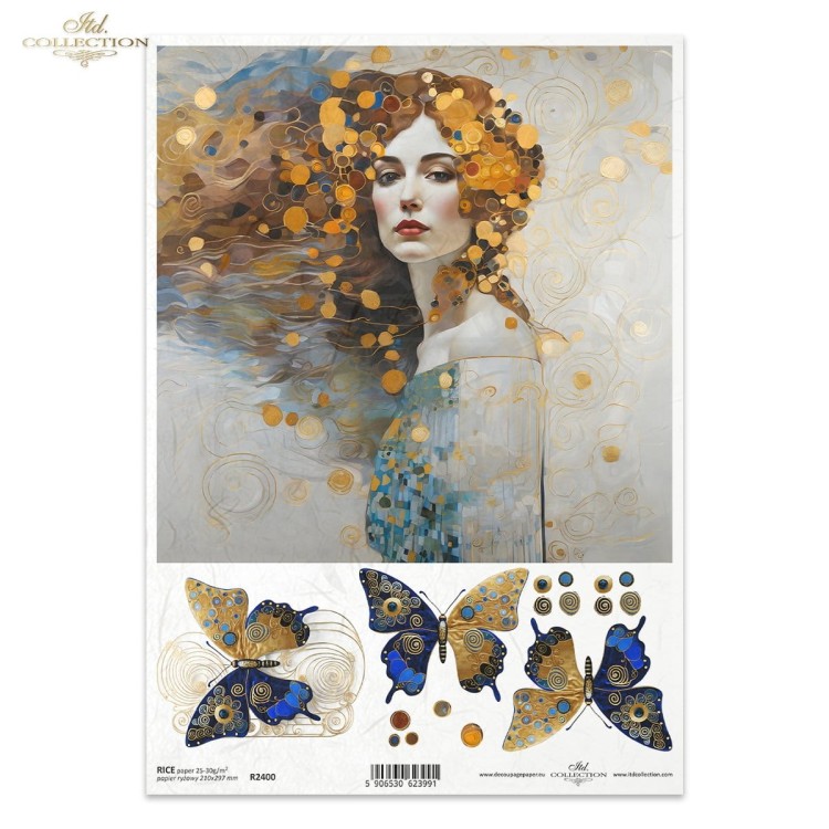 Papier ryżowy do decoupage A4 Inspired by Klimt - kobieta i motyle R2400 ITD Collection