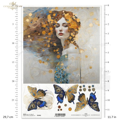 Papier ryżowy do decoupage A4 Inspired by Klimt - kobieta i motyle R2400 ITD Collection