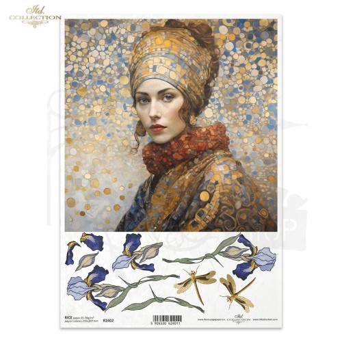 Papier ryżowy do decoupage A4 Inspired by Klimt - kobieta i kwiaty R2402 ITD Collection