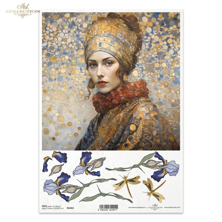 Papier ryżowy do decoupage A4 Inspired by Klimt - kobieta i kwiaty R2402 ITD Collection