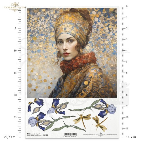 Papier ryżowy do decoupage A4 Inspired by Klimt - kobieta i kwiaty R2402 ITD Collection