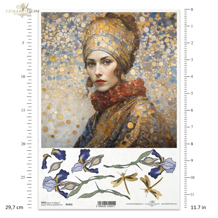 Papier ryżowy do decoupage A4 Inspired by Klimt - kobieta i kwiaty R2402 ITD Collection