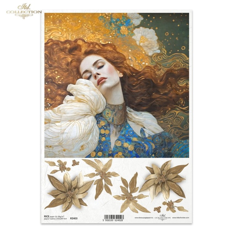 Papier ryżowy do decoupage A4 Inspired by Klimt - kobieta i kwiaty R2403 ITD Collection