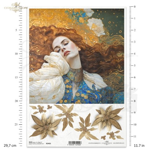 Papier ryżowy do decoupage A4 Inspired by Klimt - kobieta i kwiaty R2403 ITD Collection