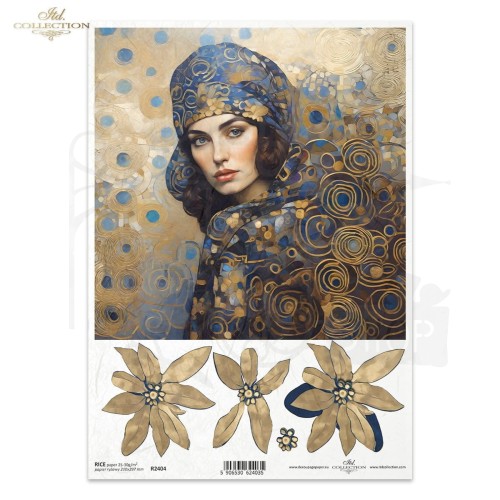 Papier ryżowy do decoupage A4 Inspired by Klimt - kobieta i kwiaty R2404 ITD Collection