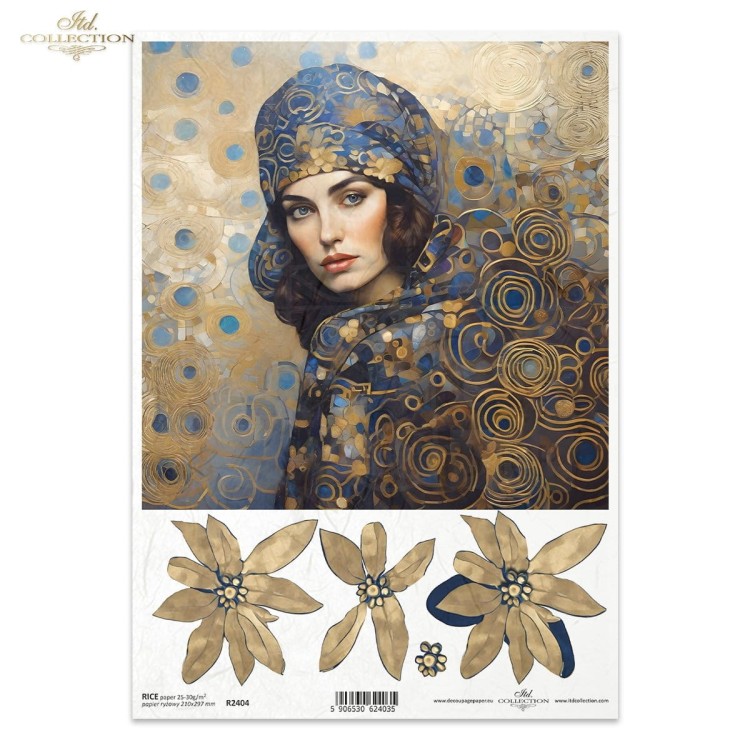 Papier ryżowy do decoupage A4 Inspired by Klimt - kobieta i kwiaty R2404 ITD Collection